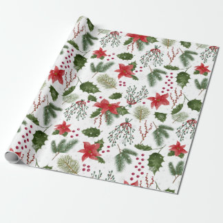 Weihnachtsdekoration Grüne Pflanze Wasserfarbe Geschenkpapier