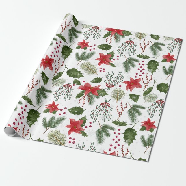 Weihnachtsdekoration Grüne Pflanze Wasserfarbe Geschenkpapier (Ungerollt)