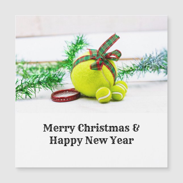 Weihnachtsdekoration im Tennis mit Ball und Band Magnetkarte (Vorderseite)