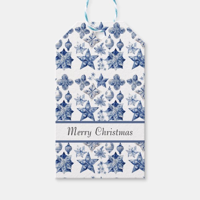 Weihnachtsdekoration in Delft Blue anpassbar Geschenkanhänger (Vorderseite)