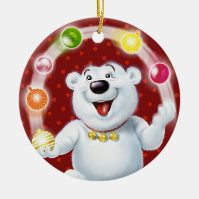 Weihnachtsdekoration jonglieren Eisbär. Keramik Ornament (Vorne)