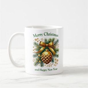 Weihnachtsdekoration Kiefernzapfen Weiß Grün und G Kaffeetasse