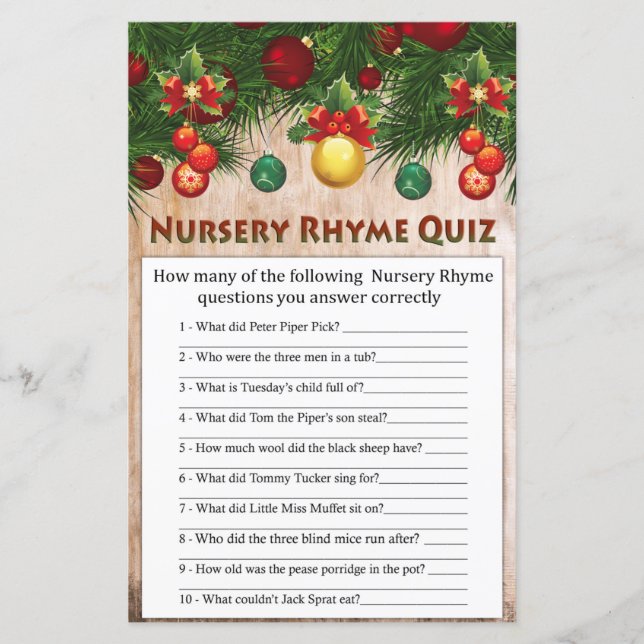 Weihnachtsdekoration Kinderzimmer Rhyme Quiz (Vorderseite)