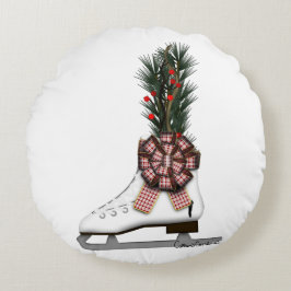 Weihnachtsdekoration mit Tartan Bow im Skate Rundes Kissen