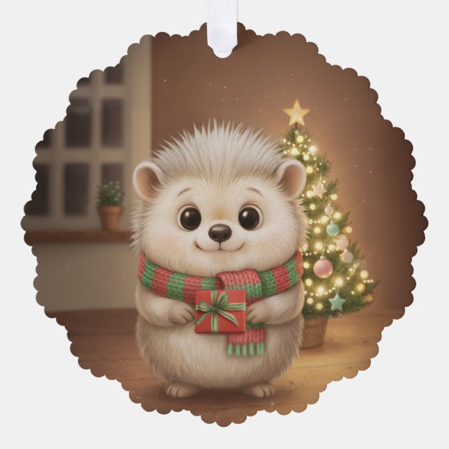 Weihnachtsdekoration mit weichem Igel zum Aufhänge Ornament Karte (Vorderseite)