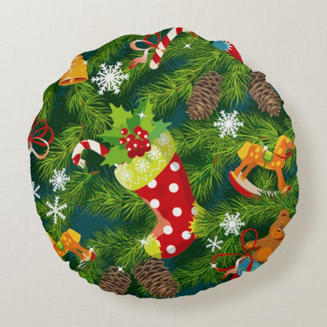 Weihnachtsdekoration Muster Rundes Kissen (Rückseite)
