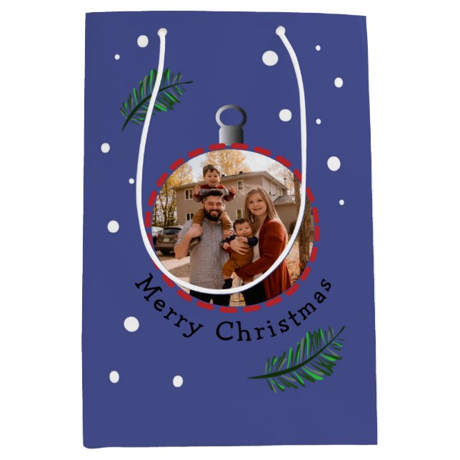 Weihnachtsdekoration personalisiertes Foto Geschen Mittlere Geschenktüte (Vorderseite)