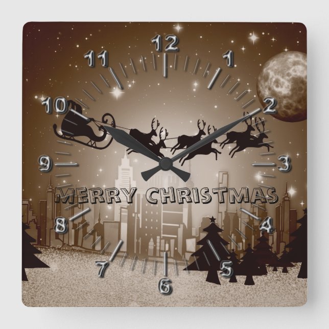 Weihnachtsdekoration Quadratische Wanduhr (Vorderseite)