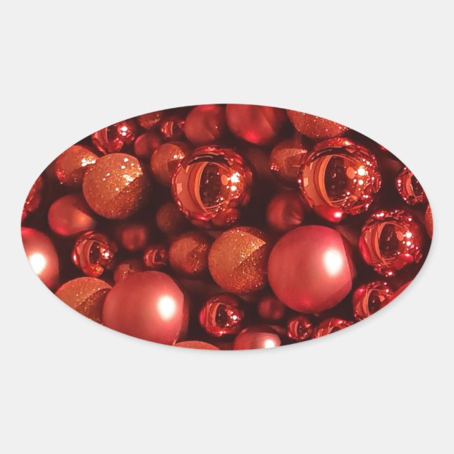 Weihnachtsdekoration Red Baubles Ovaler Aufkleber (Vorderseite)
