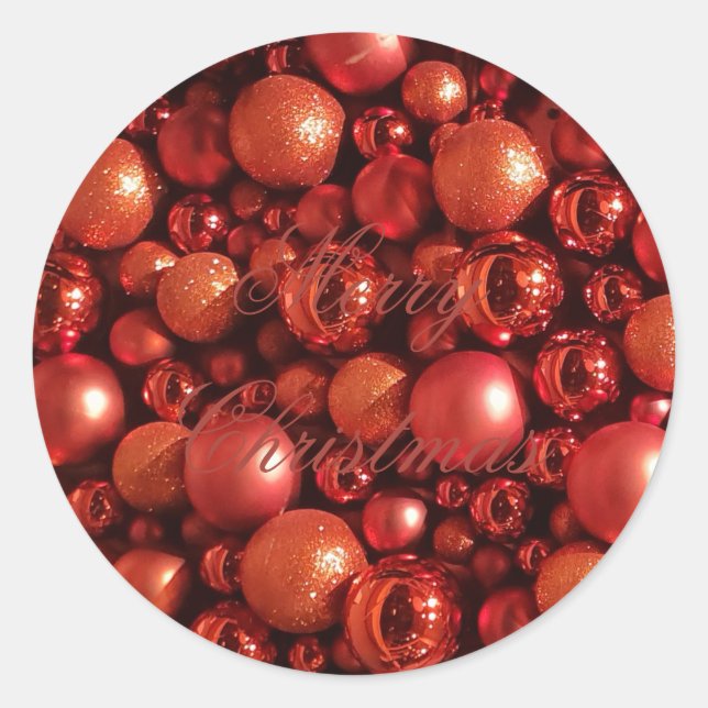 Weihnachtsdekoration Red Baubles Runder Aufkleber (Vorderseite)