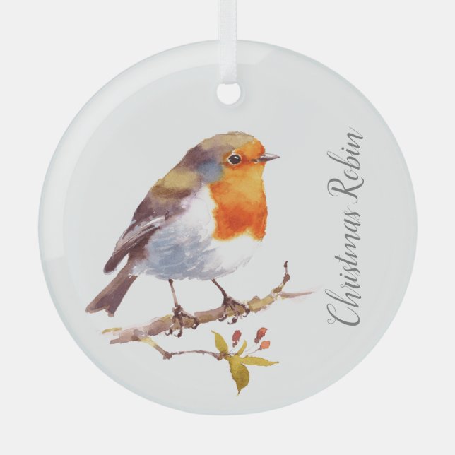 Weihnachtsdekoration - Robin Wasserfarben Ornament Aus Glas (Vorderseite)