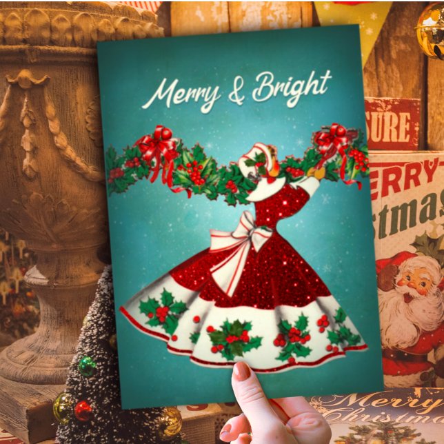 Weihnachtsdekoration Roter Glitzer Mädchen Feiertagskarte (Von Creator hochgeladen)