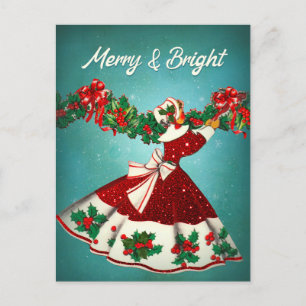 Weihnachtsdekoration Roter Glitzer Mädchen Postkarte