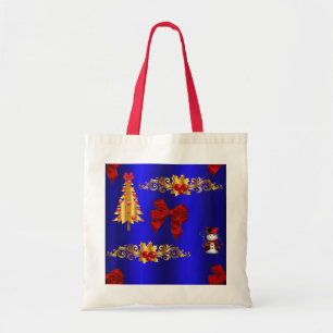 Weihnachtsdekorationen auf Blau Tragetasche
