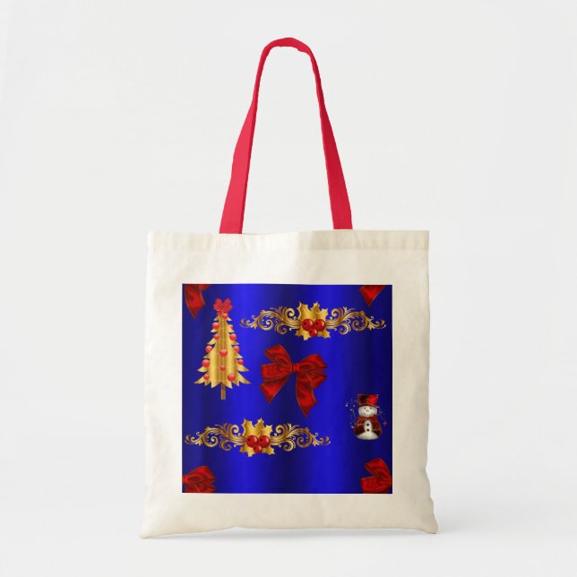 Weihnachtsdekorationen auf Blau Tragetasche (Vorne)