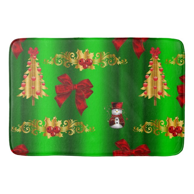 Weihnachtsdekorationen auf Grün Badematte (Vorderseite)