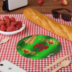 Weihnachtsdekorationen auf Grün Pappteller