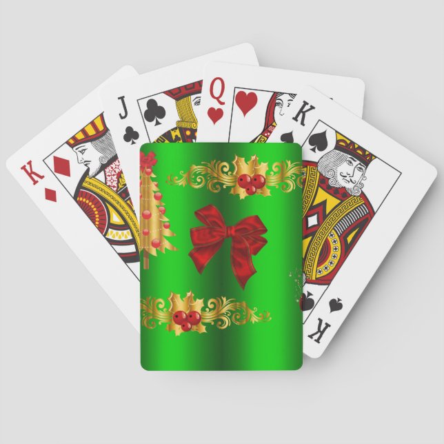 Weihnachtsdekorationen auf Grün Spielkarten (Rückseite)