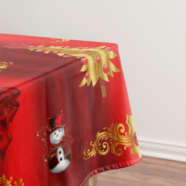 Weihnachtsdekorationen auf Rot Tischdecke (Beispiel)