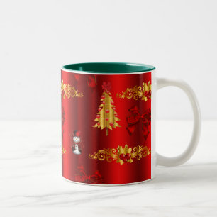 Weihnachtsdekorationen auf Rot Zweifarbige Tasse