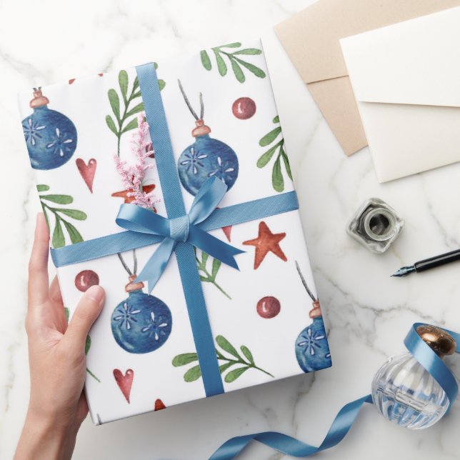 Weihnachtsdekorationen in Aquarellen Sternenhimmel Geschenkpapier (Schenken)