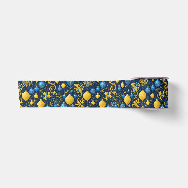 Weihnachtsdekorationen mit Gold und Blau Satinband (Vorderseite)