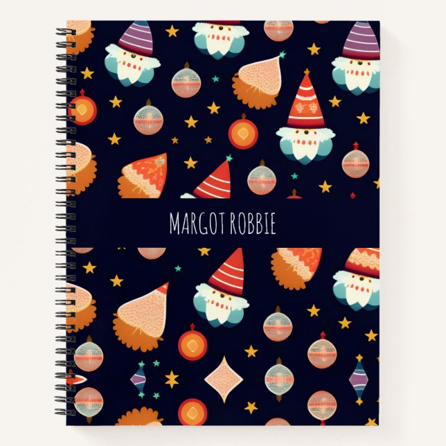 Weihnachtsdekorationen Retro Muster Notizbuch (Vorderseite)