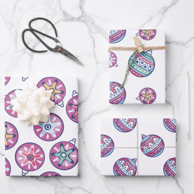 Weihnachtsdekorationen von Purpur und Blues Geschenkpapier Set (Vorderseite)