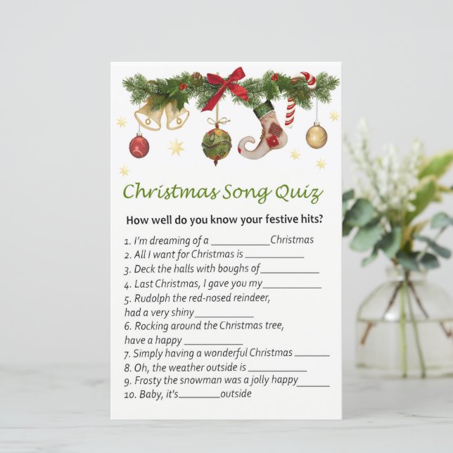Weihnachtsdekorationen Weihnachtslieder Quizspiel (Stehend Vorderseite)