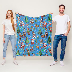 Weihnachtsdekorationsmuster mit blauem Hintergrund Fleecedecke