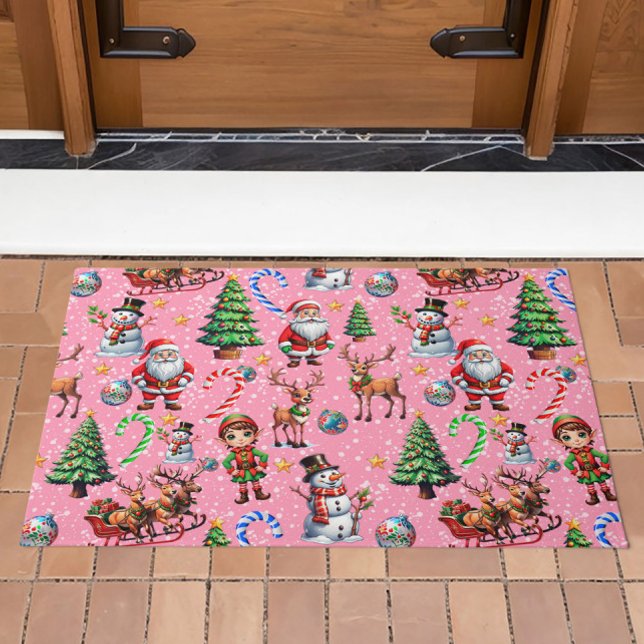 Weihnachtsdekorationsmuster mit rosa Hintergrund Fußmatte (Von Creator hochgeladen)