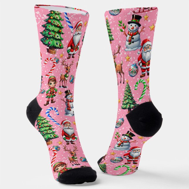 Weihnachtsdekorationsmuster mit rosa Hintergrund Socken (Von Creator hochgeladen)
