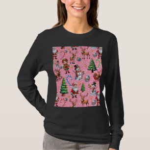 Weihnachtsdekorationsmuster mit rosa Hintergrund T-Shirt