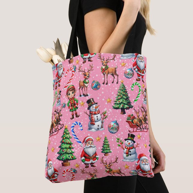 Weihnachtsdekorationsmuster mit rosa Hintergrund Tasche (Von Creator hochgeladen)