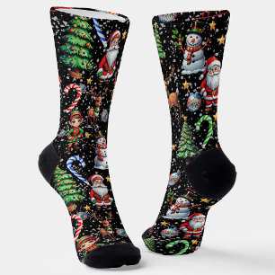 Weihnachtsdekorationsmuster mit schwarzem Hintergr Socken