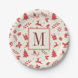 Weihnachtsdekorative Familien-Monogramm-Initiale Pappteller