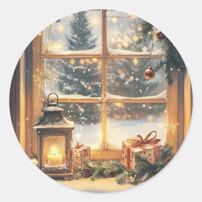 Weihnachtsdesign. Doppelseitige Kunst. Santa Runder Aufkleber (Vorderseite)