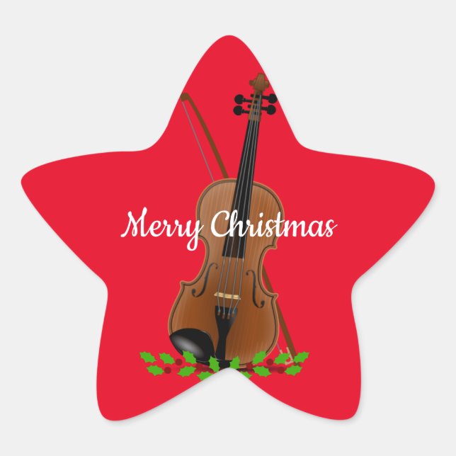 Weihnachtsdesign für Violine und Bow Stern-Aufkleber (Vorderseite)