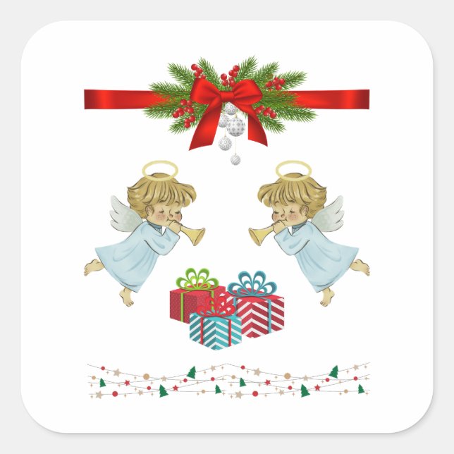 Weihnachtsdesign mit Engeln Quadratischer Aufkleber (Vorderseite)