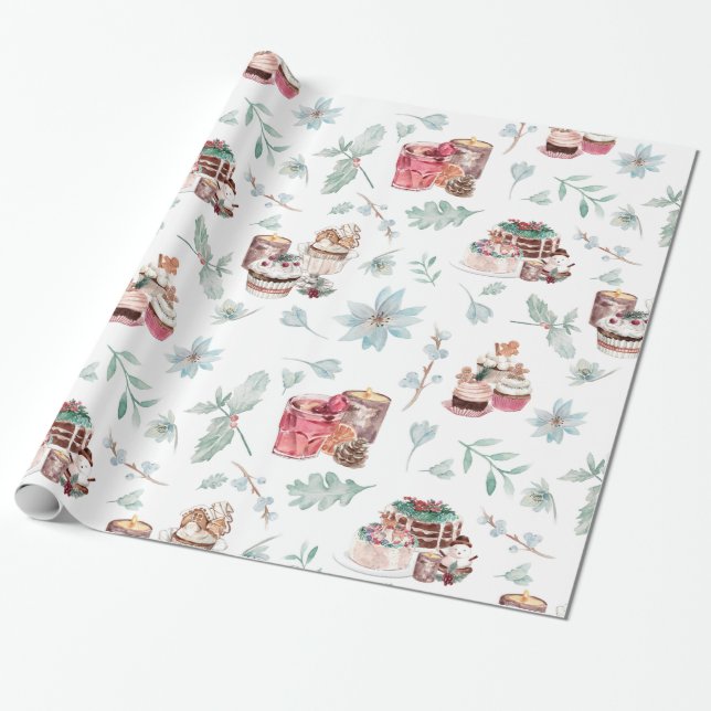 Weihnachtsdesserts und Getränke Geschenkpapier (Ungerollt)