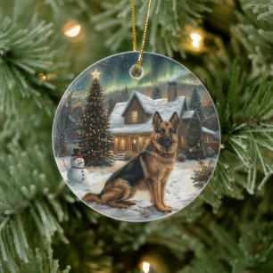 Weihnachtsdeutscher Schäferhund Keramik Ornament
