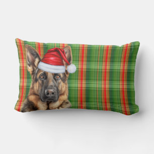 Weihnachtsdeutscher Schäferhund Rot Grün Kariert F Lendenkissen