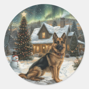 Weihnachtsdeutscher Schäferhund Runder Aufkleber