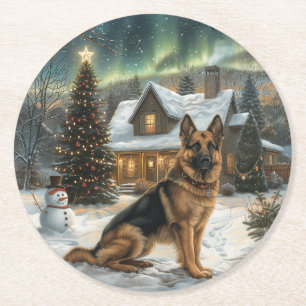 Weihnachtsdeutscher Schäferhund Runder Pappuntersetzer