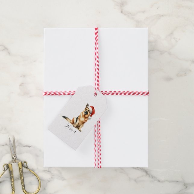 Weihnachtsdeutscher Schäferhund Weihnachtsmannmütz Geschenkanhänger (Mit Garn)