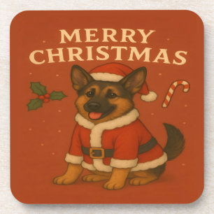 Weihnachtsdeutscher Schäferhund Xmas Santa Hund Getränkeuntersetzer