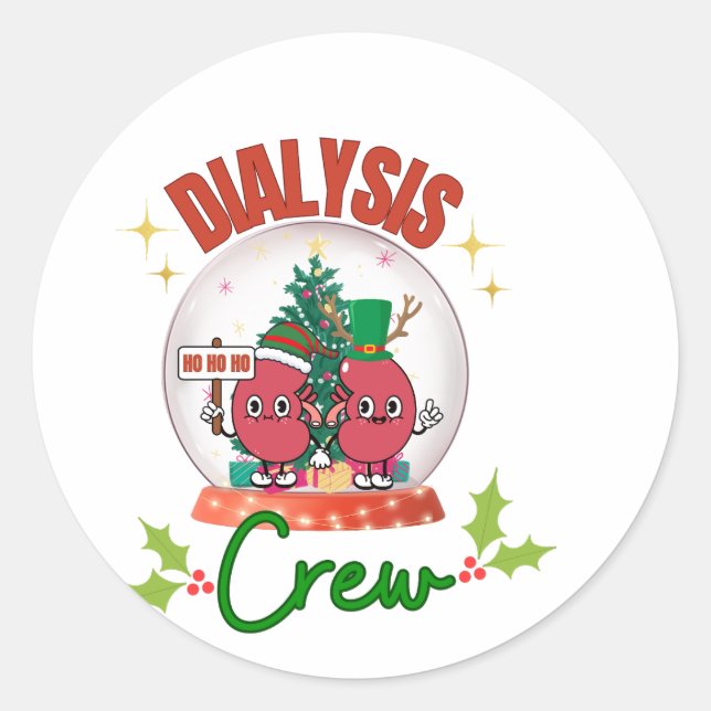 Weihnachtsdialyse-Crew Nurse Tech Matching Runder Aufkleber (Vorderseite)
