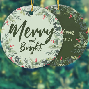 Weihnachtsdinnerparty mit botanischem Blattwerk-Th Keramik Ornament