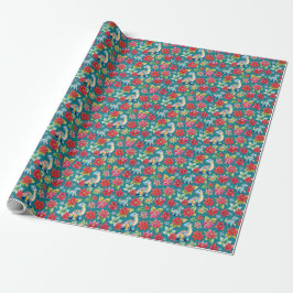 Weihnachtsdinosaurier & Poinsettias Geschenkpapier