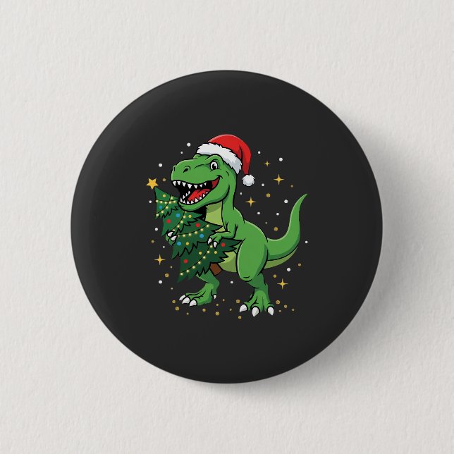 Weihnachtsdinosaurier Santa T Rex Button (Vorderseite)